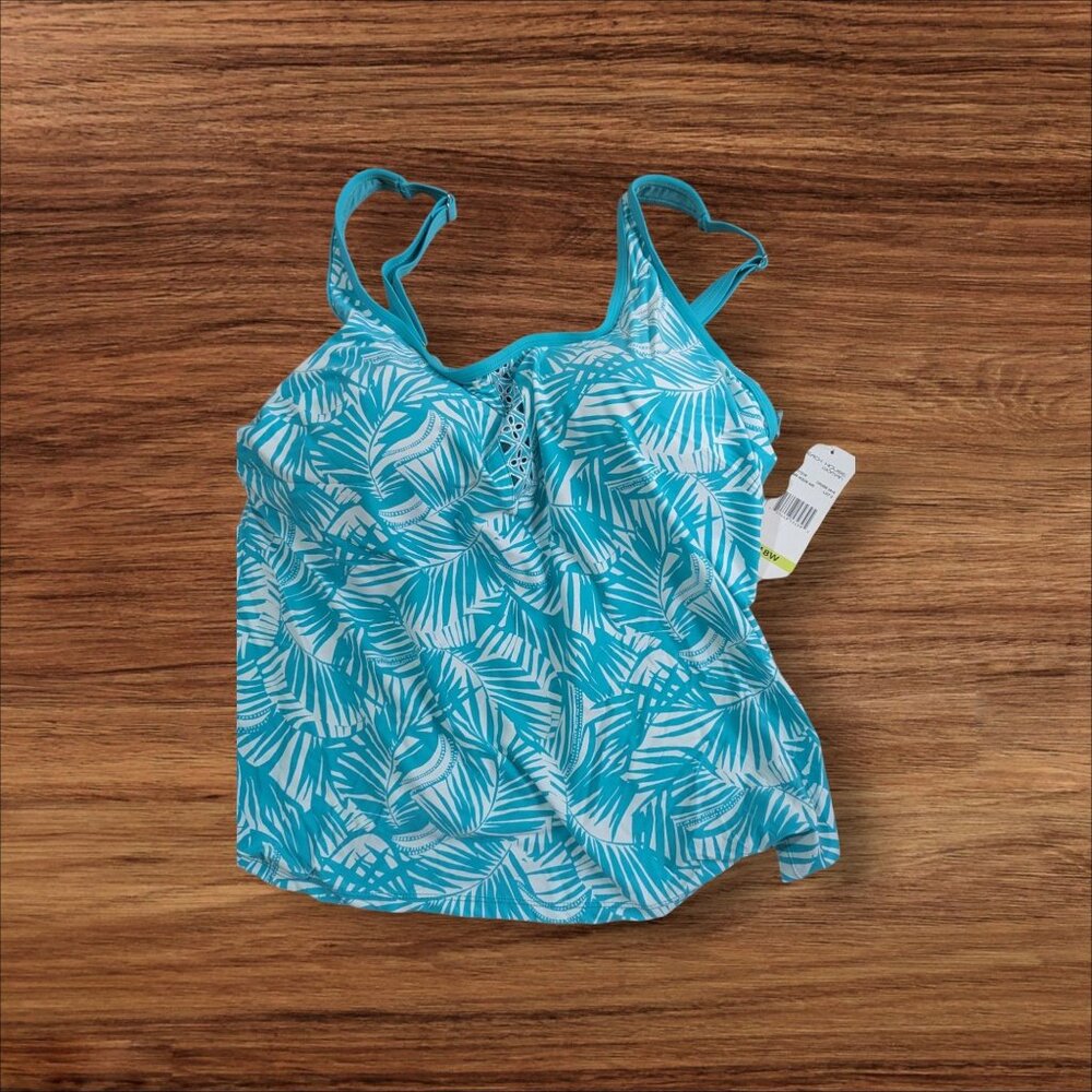 Beach House Woman Tankini Top With Palm Leaf Print & Crochet Detail  Size 18W NE